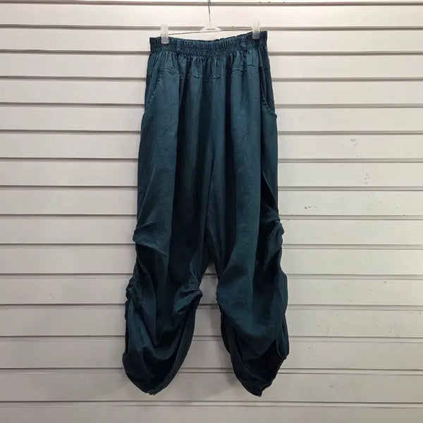 [BUNJANG] Linen Blend Shirring Point Elastic Waist Pants (Size 66) / 청록 마원단 셔링포인트  밴딩바지 66/보물찾기천사