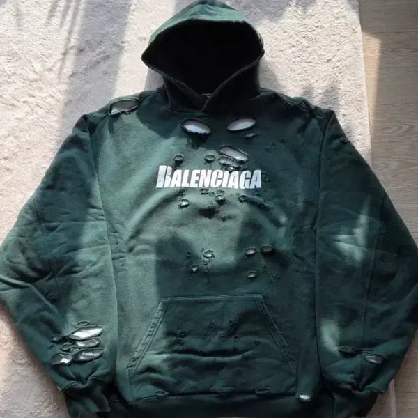 [BUNJANG] Balenciaga Distressed Hoodie Green XS / [xs] 발렌시아가 디스트로이드 후드 그린