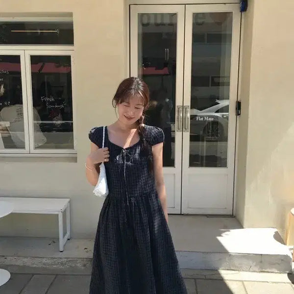 [BUNJANG] Peter and Wendy Sophia Check Square Neck Corset Long Dress / 피터앤웬디 소피아 원피스 체크 스퀘어넥 코르셋 롱원피스