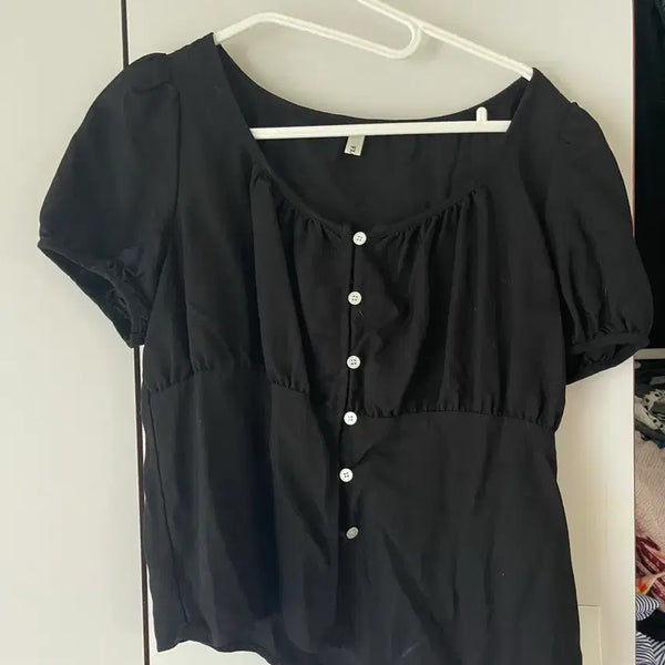 [BUNJANG] Black Bean Button Blouse / 콩단추 블라우스