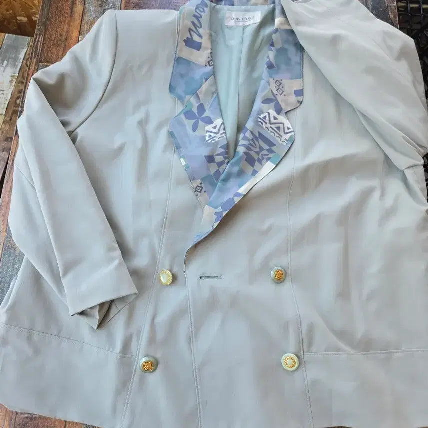 [BUNJANG] Ban Check Vintage Double Breasted Jacket Mint Geometric Pattern Oversized Fit / [일본수입] 앤틱 체크 더블자켓 (민트/오버핏)77~88