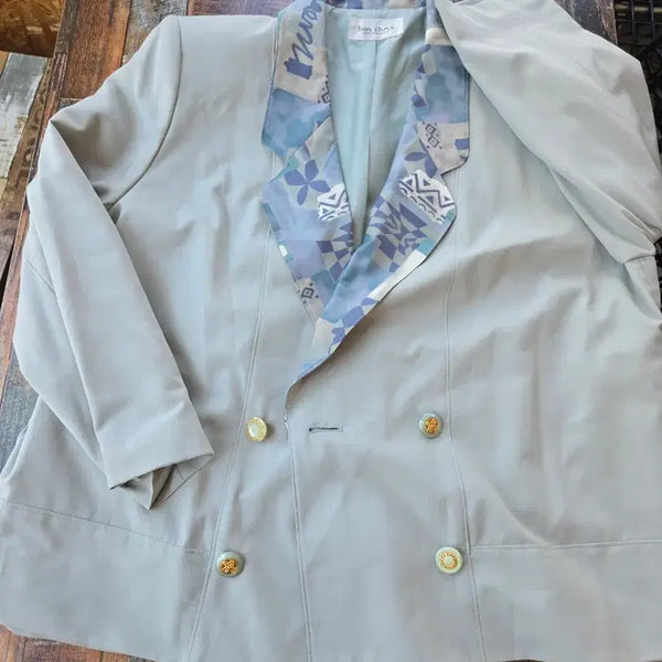 [BUNJANG] Ban Check Vintage Double Breasted Jacket Mint Geometric Pattern Oversized Fit / [일본수입] 앤틱 체크 더블자켓 (민트/오버핏)77~88