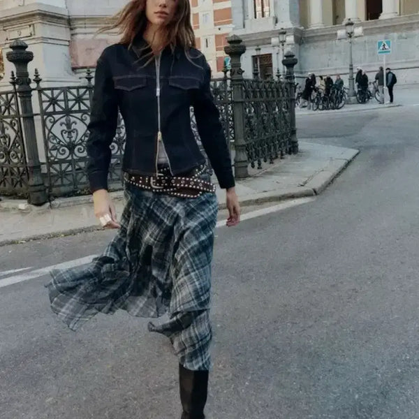 [BUNJANG] Zara Check Unbalanced Midi Skirt XS / 새상품 xs사이즈)자라 체크 언밸런스 미디 스커트