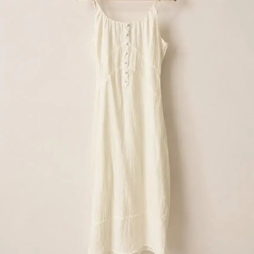 [BUNJANG] the maybe t V-neck Button Bustier Long Dress Ivory / the maybe t] 청순 링클 버튼 뷔스티에 롱 원피스 (아이보리)