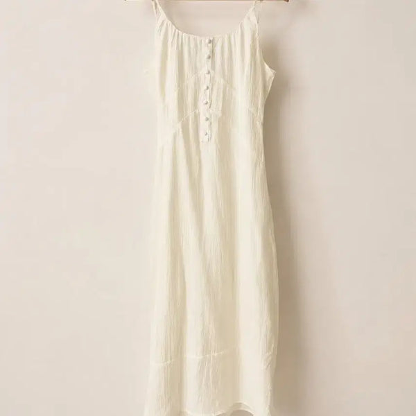 [BUNJANG] the maybe t V-neck Button Bustier Long Dress Ivory / the maybe t] 청순 링클 버튼 뷔스티에 롱 원피스 (아이보리)