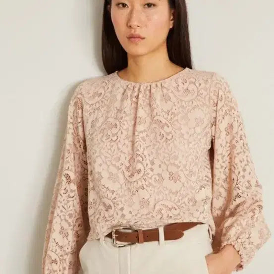 [BUNJANG] Max Mara Intrend Lace Blouse Beige/Indi Pink (Size 55) / (새상품)막스마라 인트렌드 레이스 블라우스 55