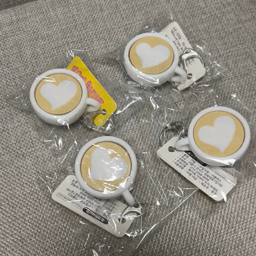 [BUNJANG] Latte Art Heart Coffee Clicker Keychain Set / 4개세트 / 라떼아트 하트 커피 클릭커 딸깍이 키링