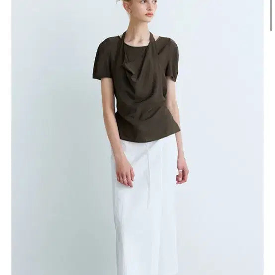 [BUNJANG] Mixxo Cowl Neck Layered Blouse Brown M / 하객룩 미쏘 카울넥 레이어드 블라우스 브라운 m