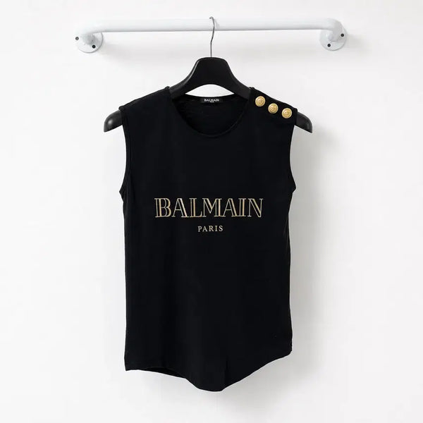 [BUNJANG] Balmain Logo Gold Button Sleeveless Top / 발망 로고 골드버튼 나시