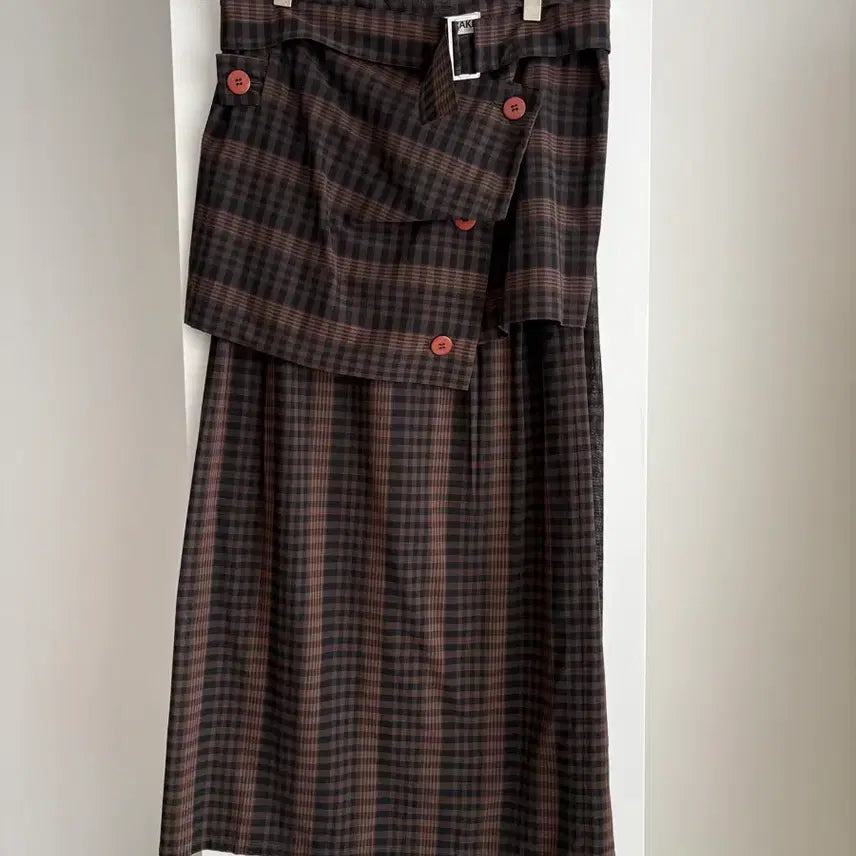 [BUNJANG] Issey Miyake Checked Wrap Skirt Brown L / 이세이미야케 체크 패턴 랩 스커트 브라운 L
