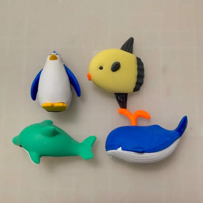 [BUNJANG] Marine Animal Eraser Set (4 Pieces) / 해양동물 지우개 4개세트 펭귄 물고기 고래 돌고래 지우개 헤이세이 일본문구 동물원