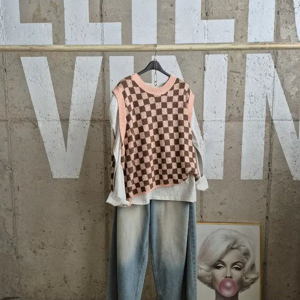 [BUNJANG] Checkerboard Knit Vest / 행사7)체커보드 니트 베스트