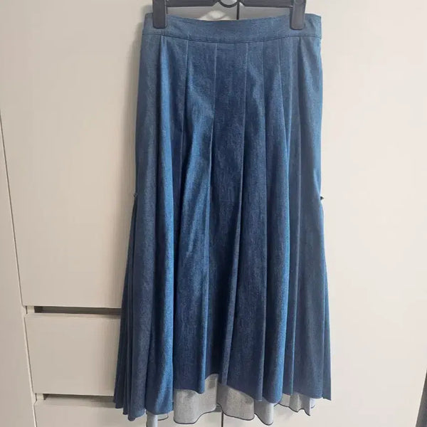 [BUNJANG] TIME Denim Wrinkle Long Skirt / 타임 데님 주름스커트 새상품