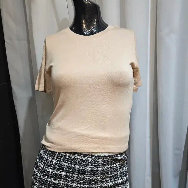 [BUNJANG] Cropped Short Sleeve T-Shirt - Beige / 크롭 부들 베이지 반팔