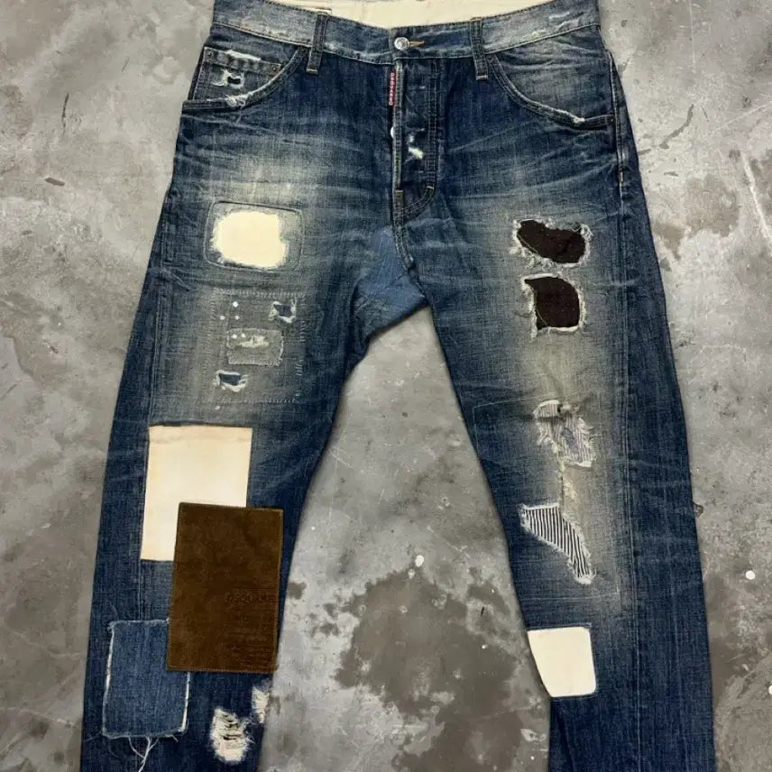 [BUNJANG] DSQUARED2 Patchwork Distressed Denim Jeans - Size 46 / 디스퀘어드2 패치워크 데님 팬츠 46