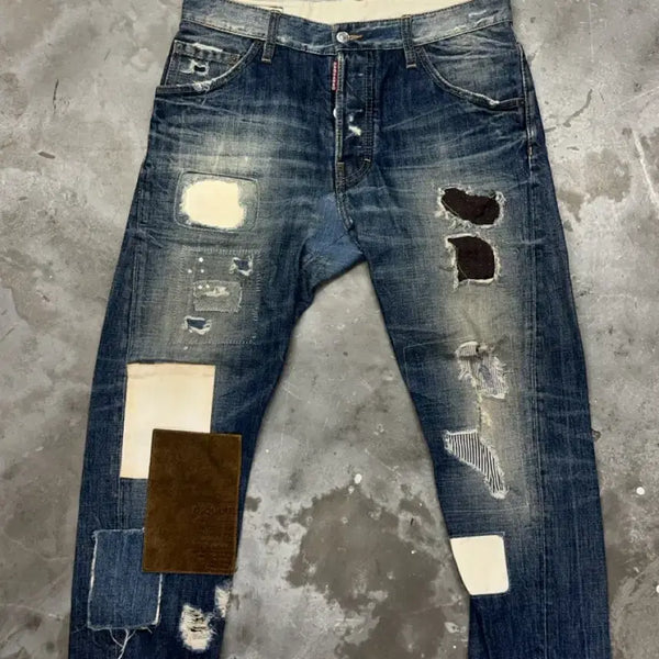 [BUNJANG] DSQUARED2 Patchwork Distressed Denim Jeans - Size 46 / 디스퀘어드2 패치워크 데님 팬츠 46