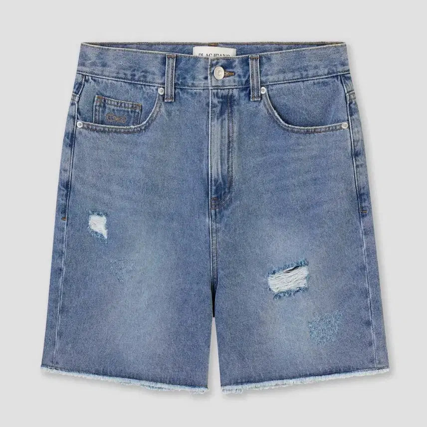 [BUNJANG] PLÁC Destroyed Short Jeans Mid Blue / 플랙 디스트로이드 숏 진 미드 블루