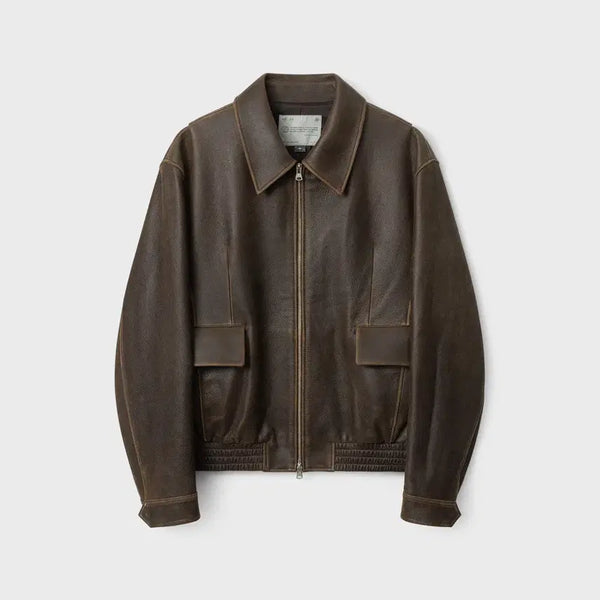 [BUNJANG] Belier Diagonal Leather Blouson Vintage Brown Size 105 / 벨리에 다이에그널 레더 블루종 빈티지 브라운 105사이즈