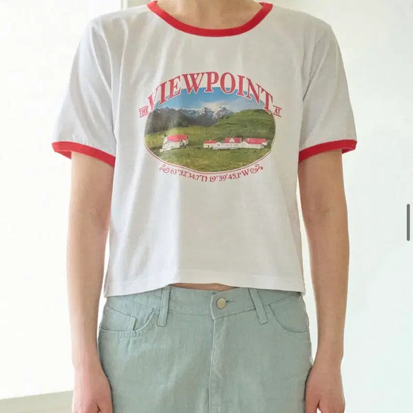 [BUNJANG] Viewpoint Ringer Semi-Crop T-shirt / 퓨서 티셔츠 뷰포인트 링거 세미 크롭