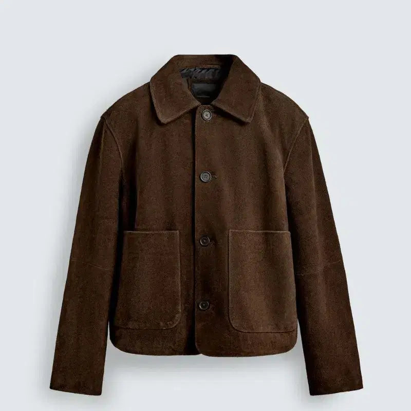 [BUNJANG] ZARA Buffalo Suede Leather Jacket Dark Brown / 자라 버팔로 소가죽 레더 스웨이드 가죽 자켓 (L/XL)
