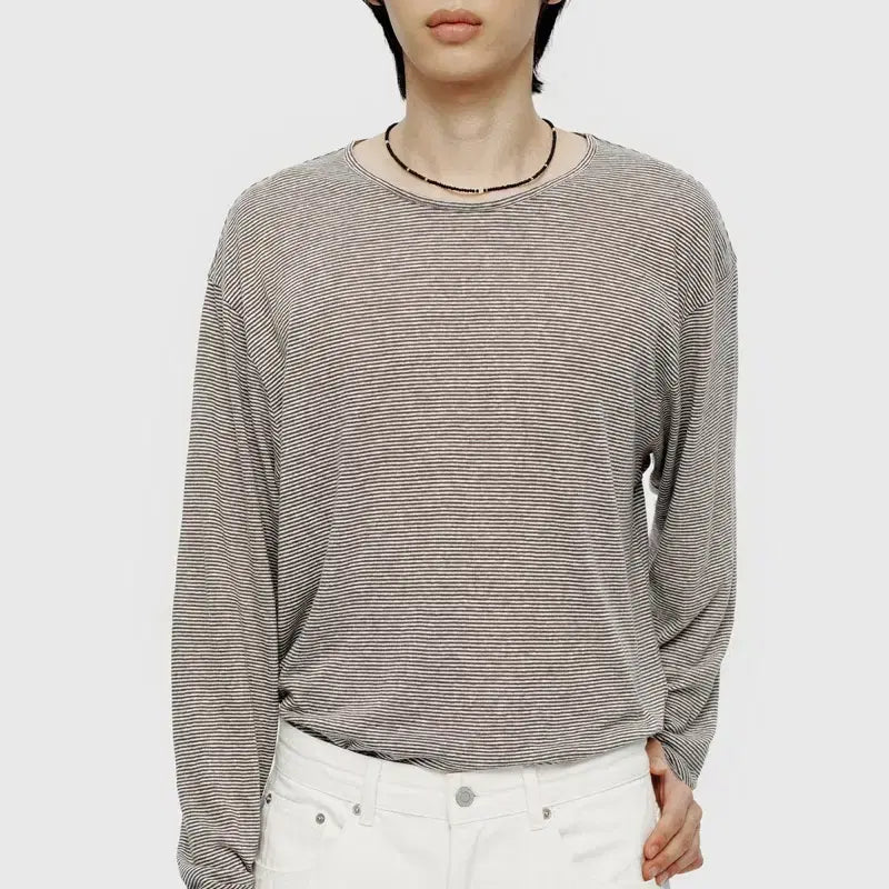 [BUNJANG] s.t.u.s. Cut-off Round Neck T-shirt Brown Stripe / [s] 유스 컷오프 라운드 넥 티셔츠 브라운 스트라이프