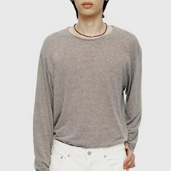[BUNJANG] s.t.u.s. Cut-off Round Neck T-shirt Brown Stripe / [s] 유스 컷오프 라운드 넥 티셔츠 브라운 스트라이프