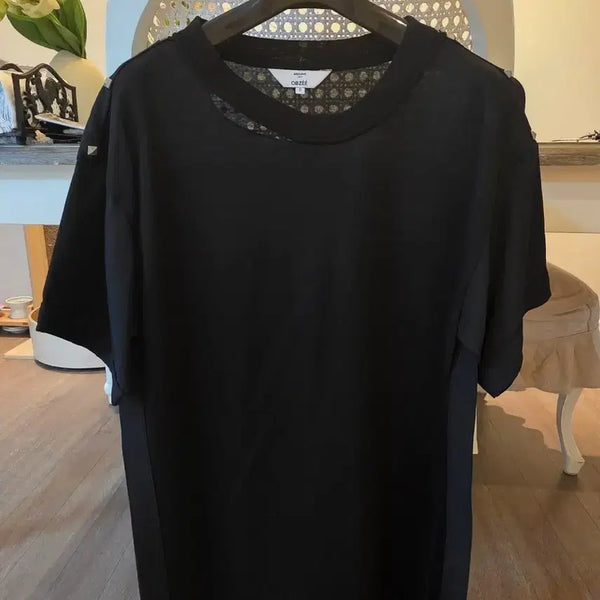 [BUNJANG] Obzee Silk Color-Block Short-Sleeve T-Shirt / 오브제 실크배색 반팔티
