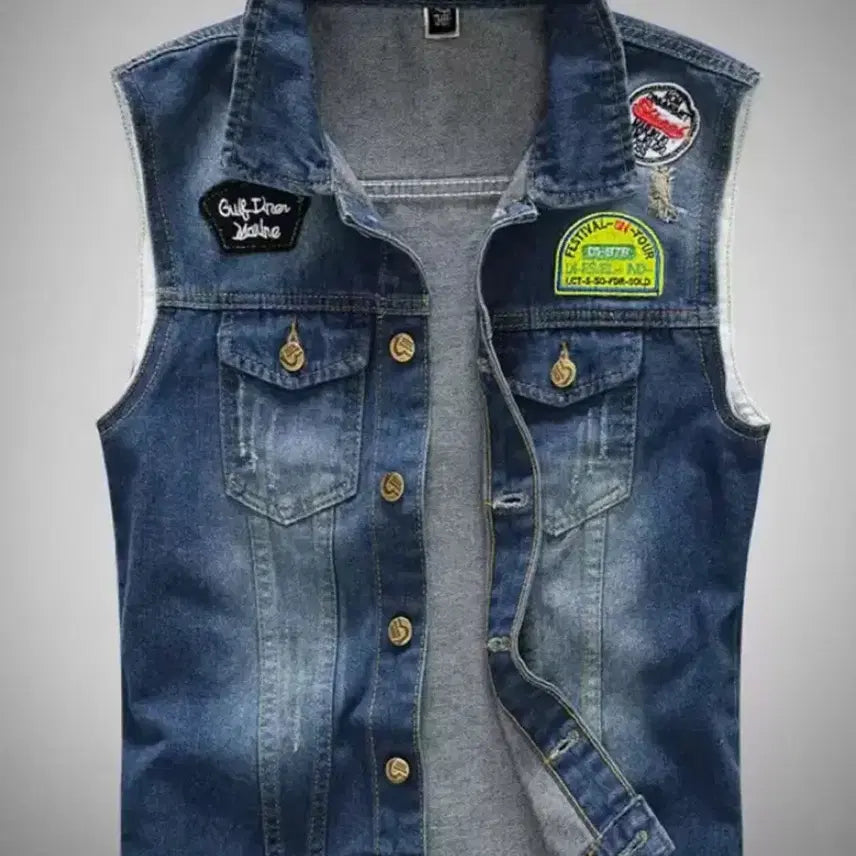 [BUNJANG] Denim Vest with Subway Surfers Patch / 청 데님 조끼 패치 장식(서브웨이서퍼)
