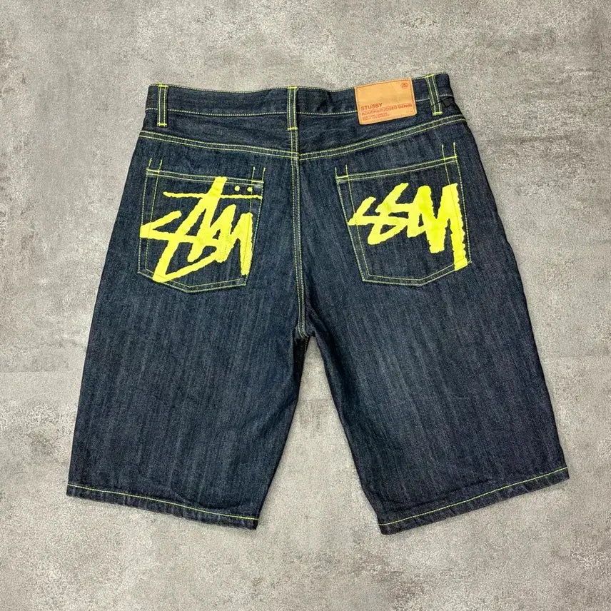 [BUNJANG] Stussy Rough & Rugged Big Stock Logo Denim Shorts 34 / 00s 스투시 러프 앤 러기드 빅 스탁 로고 데님 쇼츠 34