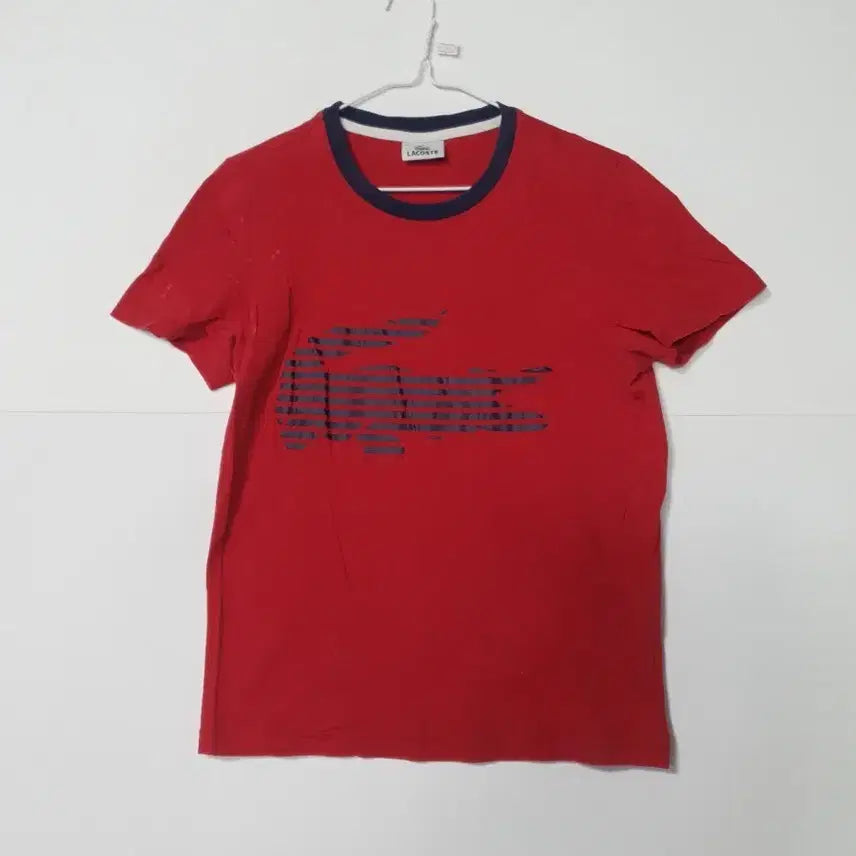 [BUNJANG] Lacoste Round Neck Short Sleeve T-Shirt Red / 라코스테 라운드넥 반팔 티셔츠 레드 0410