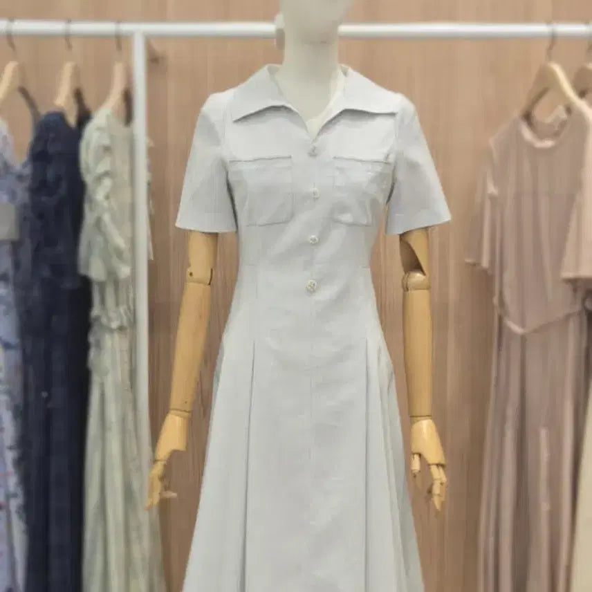 [BUNJANG] Feminine Shirt Dress Light Beige / 라인 원피스 (페미닌 셔츠 원피스 라이트 베이지)
