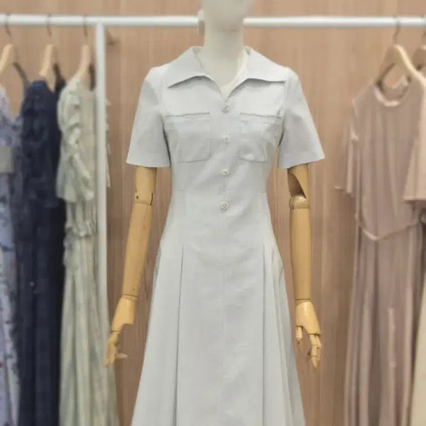 [BUNJANG] Feminine Shirt Dress Light Beige / 라인 원피스 (페미닌 셔츠 원피스 라이트 베이지)
