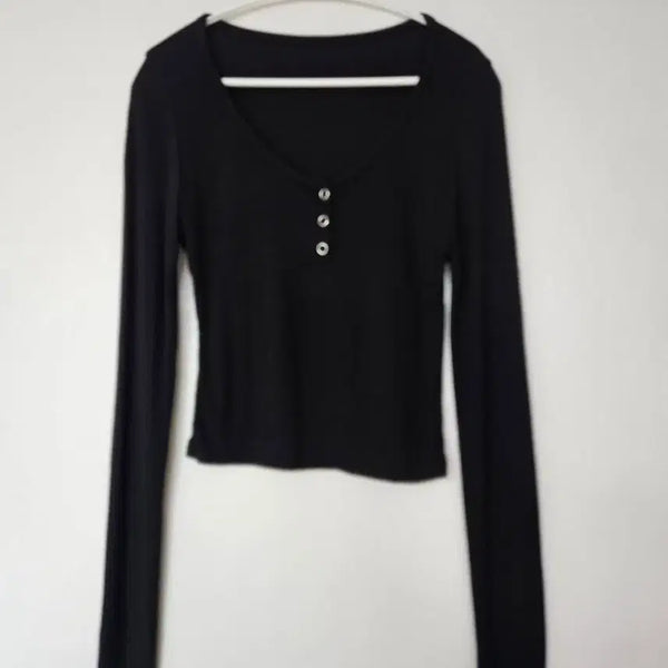 [BUNJANG] Black Long Sleeve Cropped Knit Top / 블랙 긴팔 크롭 니트