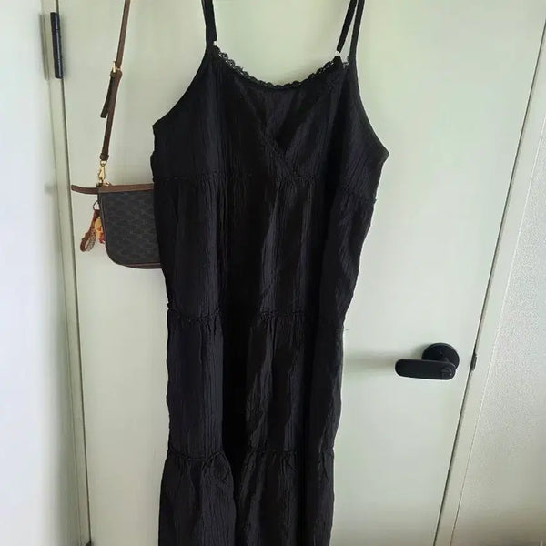 [BUNJANG] Bustier Tank Dress Long Black + Inner Lace Top / 뷔스티에 나시 원피스 롱 블랙+  이너 레이스티