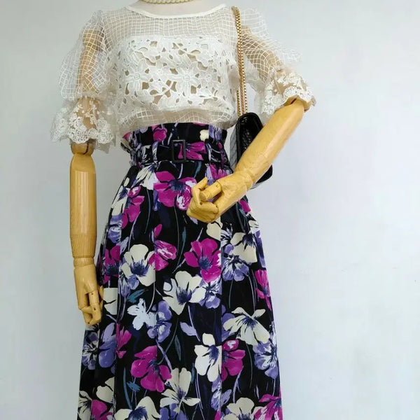 [BUNJANG] Vis Navy Floral Skirt / Vis 네이비 플라워 바이올렛 스커트