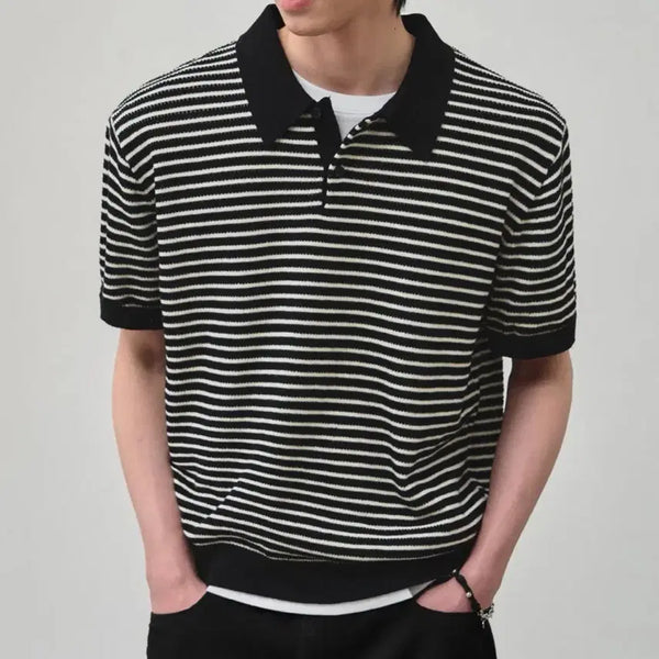 [BUNJANG] Alice Cool Cotton Stripe Knit Polo / 알리스 쿨 코튼 스트라이프 니트 폴로