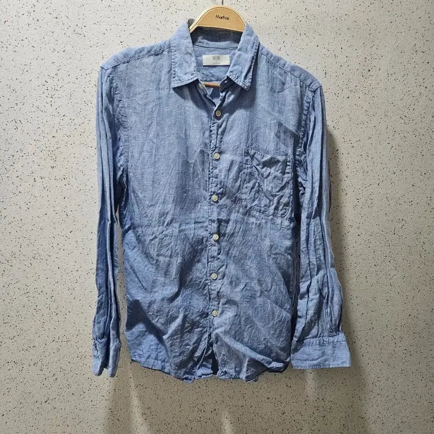 [BUNJANG] Uniqlo Linen Shirt Sky Blue / M) 유니클로 린넨셔츠 스카이블루