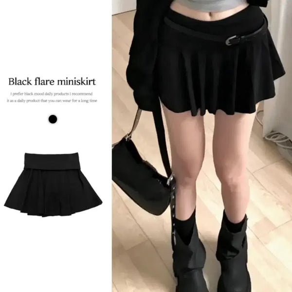 [BUNJANG] A-Line Flare Mini Skirt Black / 새상품 에이블리 밴딩 A라인 로우 플레어 미니 스커트 블랙