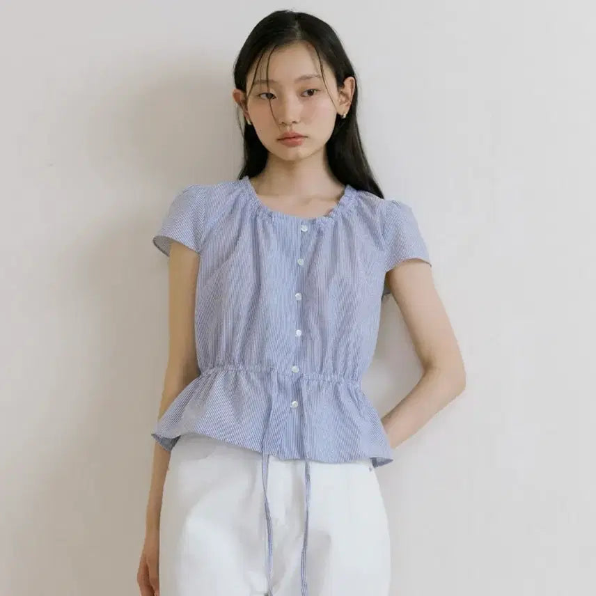 [BUNJANG] Ring Seoul Striped Peplum Blouse / [1회 착용]링서울 스트라이프 페플럼 블라우스