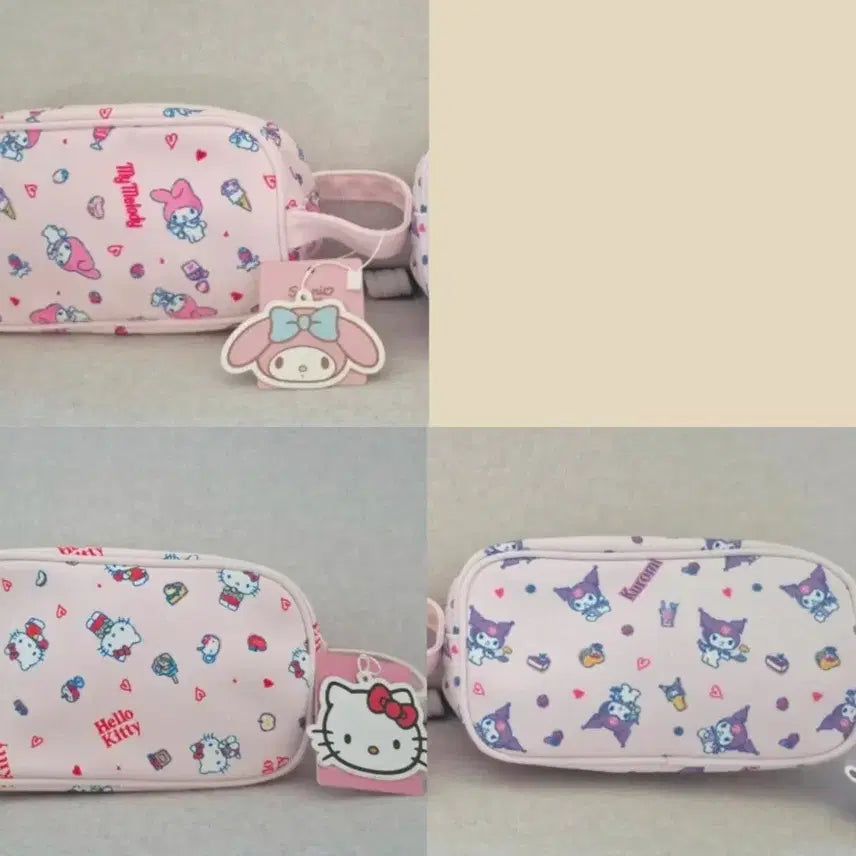 [BUNJANG] Sanrio Characters Pattern Handheld Pouch Set (3 Designs: Kitty, Melody, Kuromi) / 수입 정품 산리오 캐릭터즈 패턴 손잡이 파우치 3종 /키티,마멜,쿠로미