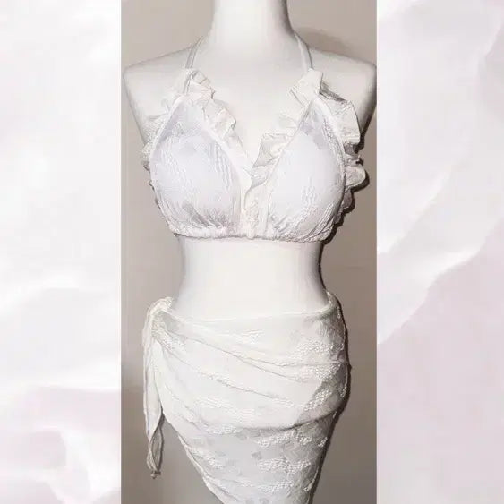 [BUNJANG] Halterneck Bikini Set with Frills / [빠른발송] 홀터넥 비키니 여름 휴양지 커버업 수영복 프릴비키니
