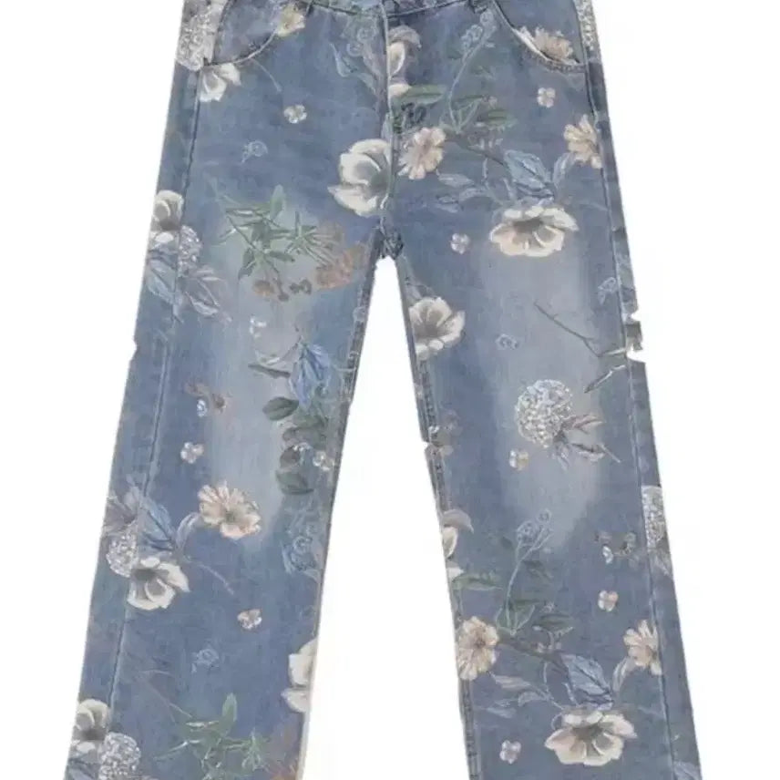 [BUNJANG] Floral Print Denim Pants / 플로럴 프린트 청바지