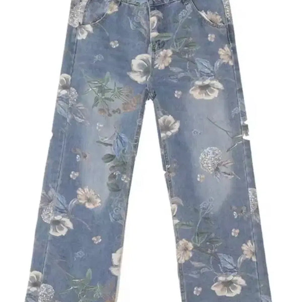 [BUNJANG] Floral Print Denim Pants / 플로럴 프린트 청바지