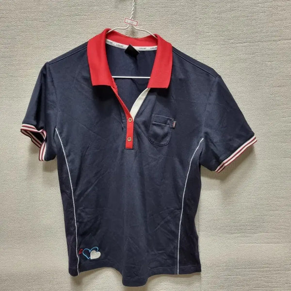 [BUNJANG] Navy Short-Sleeve Polo Shirt with Heart Embroidery / 차298 반팔 카라티셔츠