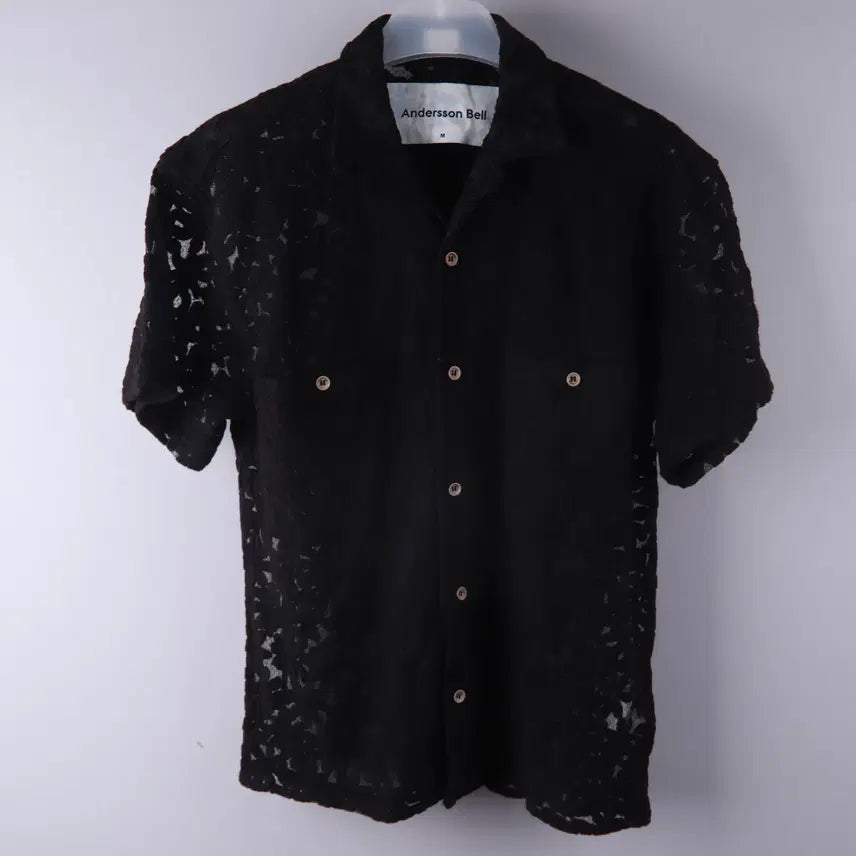 [BUNJANG] Andersson Bell Flower Sheer Open Collar Shirt Black / 앤더슨벨 플라워 쉬어 오픈 카라 셔츠 블랙 (M)