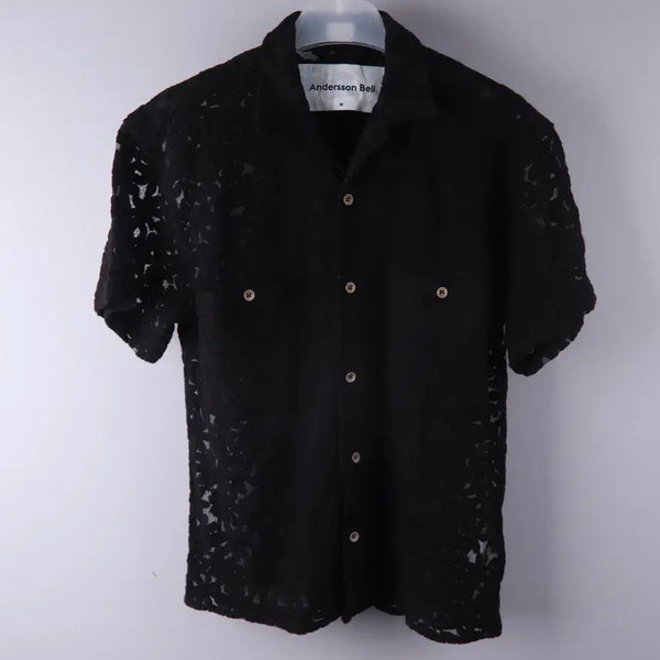 [BUNJANG] Andersson Bell Flower Sheer Open Collar Shirt Black / 앤더슨벨 플라워 쉬어 오픈 카라 셔츠 블랙 (M)