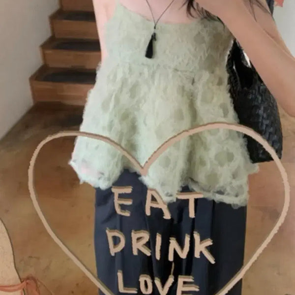 [BUNJANG] Bybeige Pie Jacquard Flower Cami Blouse Mint / 바이베이지 파이 자가드 플라워 끈나시 블라우스 민트