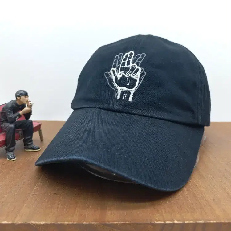 [BUNJANG] VIBRATE Signature Hand Gesture Embroidered Street Hip Hop Ball Cap Hat Black / 바이브레이트 시그니처 핸드 제스처 자수 스트릿 힙합 볼캡 모자 블랙