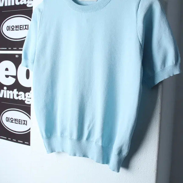 [BUNJANG] ISABEI Unisex Plain Knit T-Shirt (Light Blue) / W(F) 이사베이 반팔 티셔츠 니트 연블루 무지 놈코어-H36474