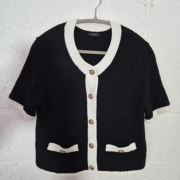 [BUNJANG] Massimo Dutti Women's Color Block Cardigan / 마시모두띠 여성 가디건 블랙 화이트 배색